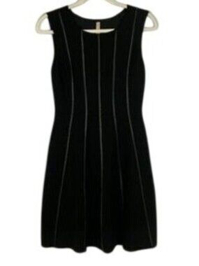Bailey 44 Black A-Line Knit Midi Dress Trim Sleeveless Stretch Small